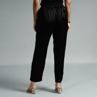 Black Plain Modal Silk Elasticated Pant