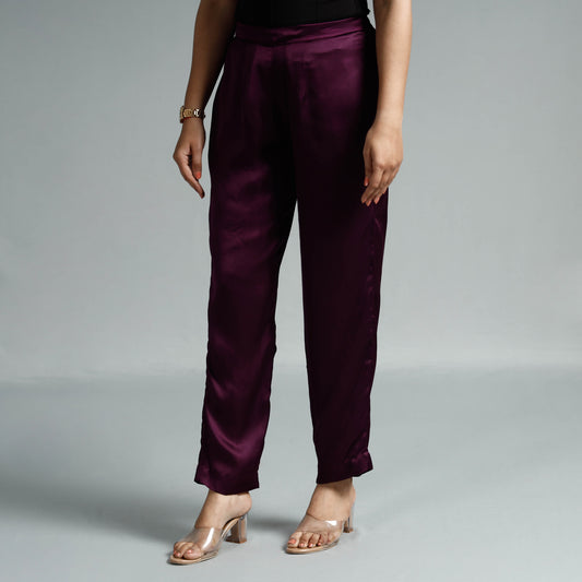 Dark Purple Plain Modal Silk Elasticated Pant