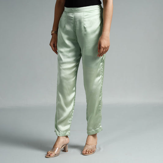 Light Olive Green - Plain Modal Silk Elasticated Pant