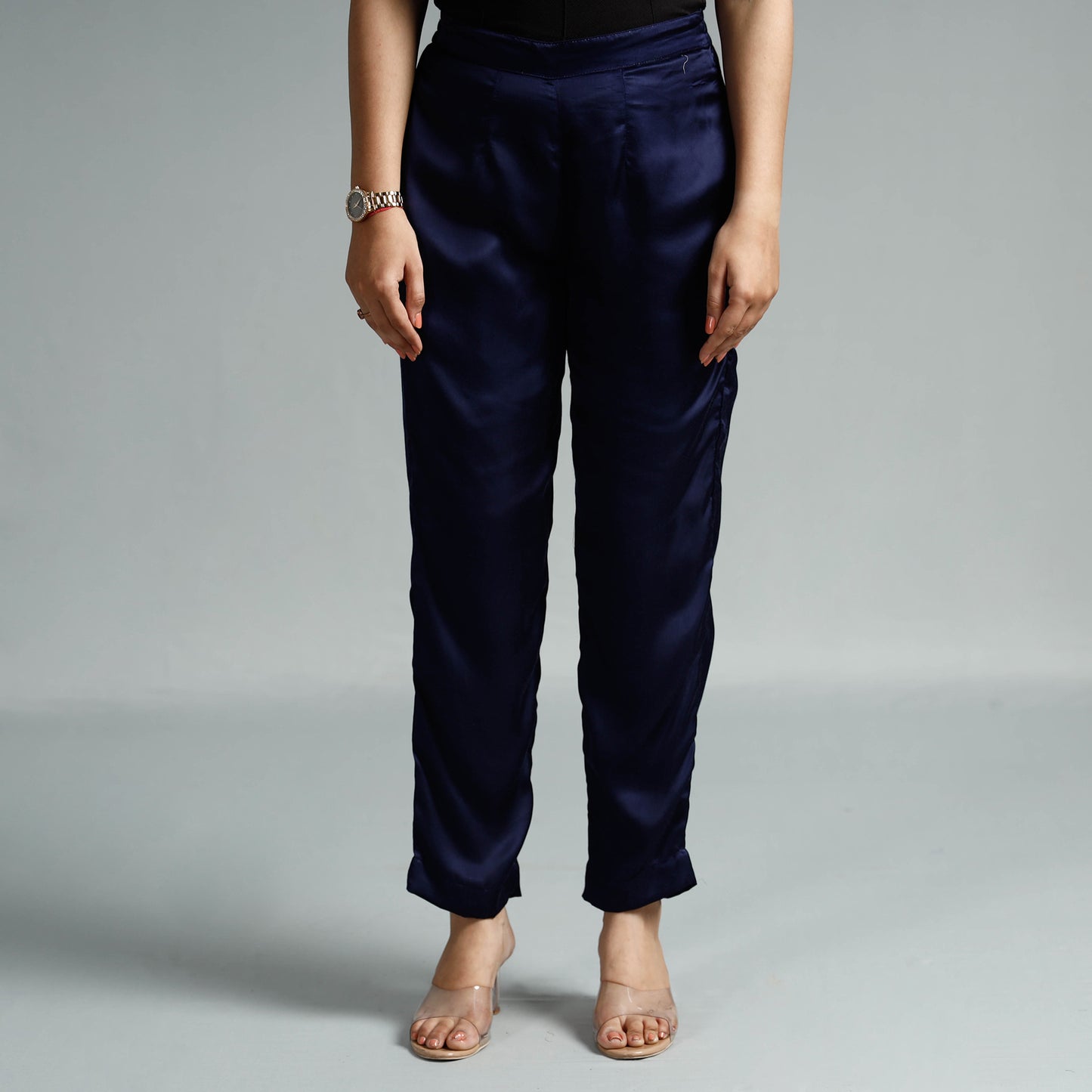 Navy Blue Plain Modal Silk Elasticated Pant
