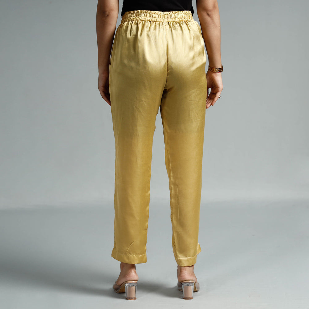 Light Brown Khaki - Plain Modal Silk Elasticated Pant