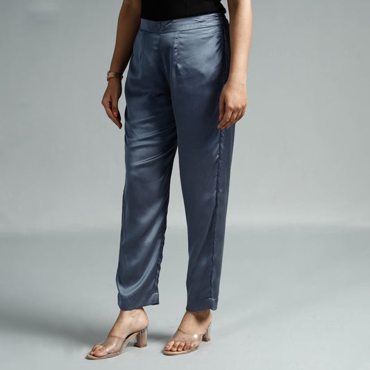 Grey - Plain Modal Silk Elasticated Pant