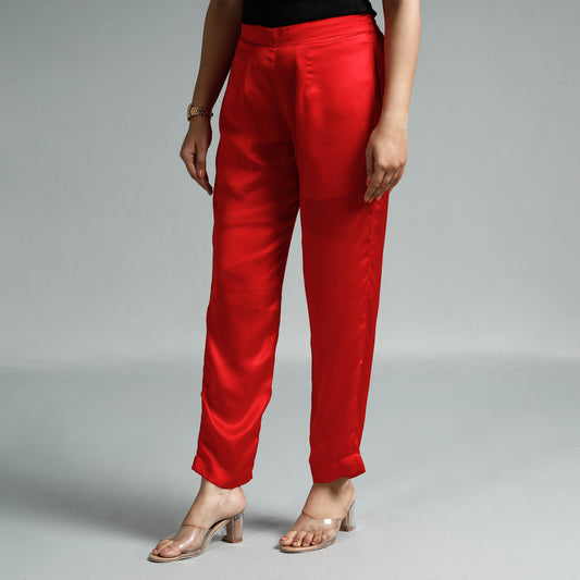 Red - Plain Modal Silk Elasticated Pant