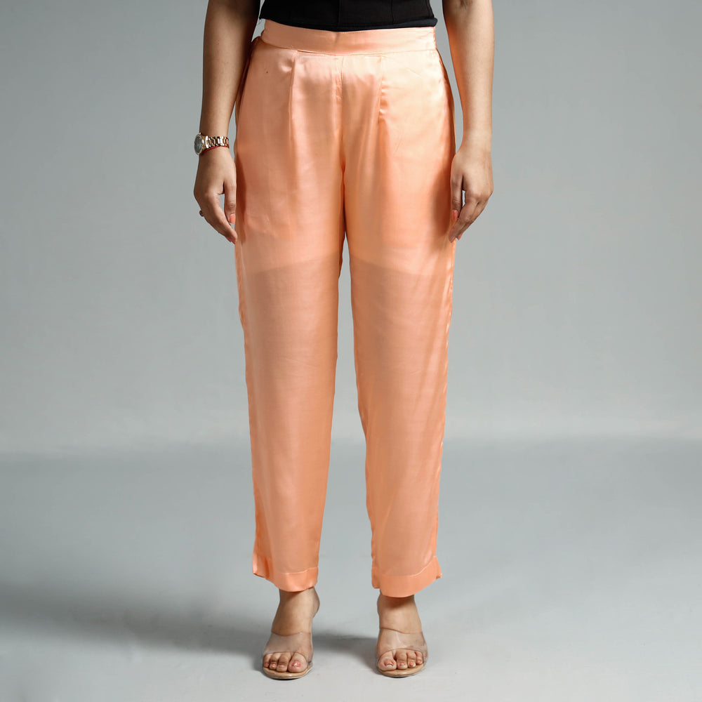 Peach - Plain Modal Silk Elasticated Pant