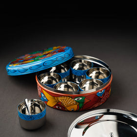 Bengal Patua Handpainted Stainless Steel  Multicolor Masala Box
