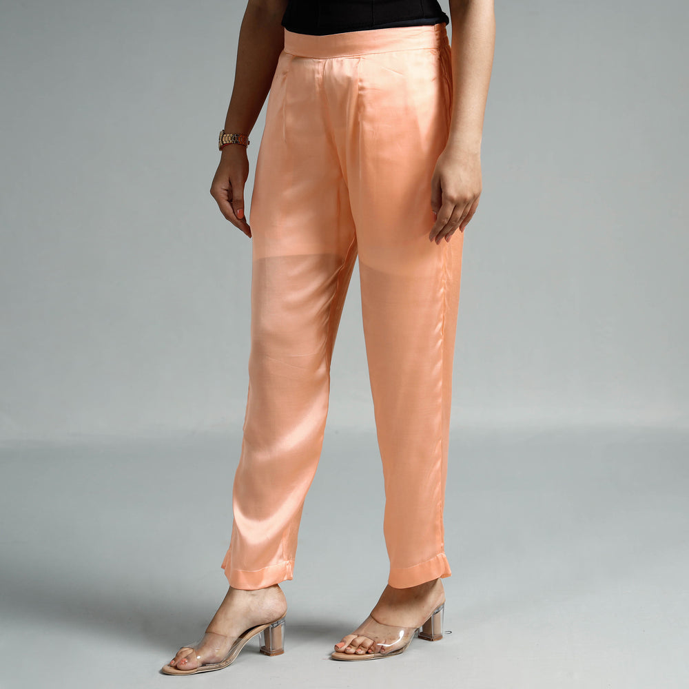 Peach - Plain Modal Silk Elasticated Pant