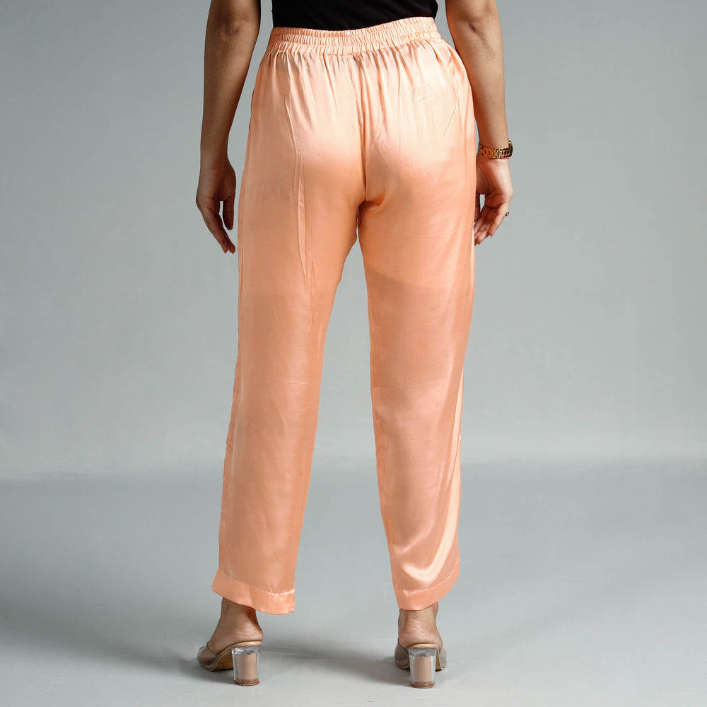 Peach - Plain Modal Silk Elasticated Pant