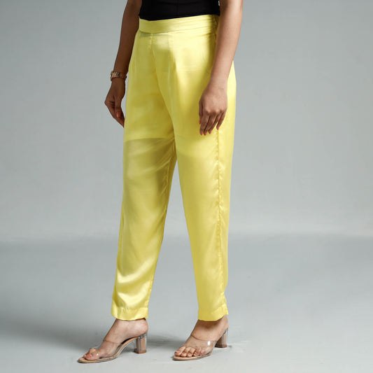 Light Yellow - Plain Modal Silk Elasticated Pant