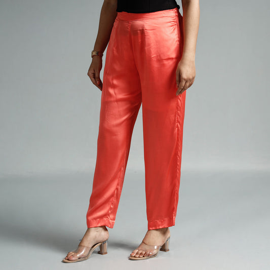 Orange - Peach - Red Plain Modal Silk Elasticated Pant