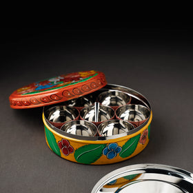 Bengal Patua Handpainted Stainless Steel Multicolor Masala Box