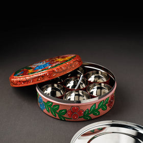 Bengal Patua Multicolor Handpainted Stainless Steel Masala Box
