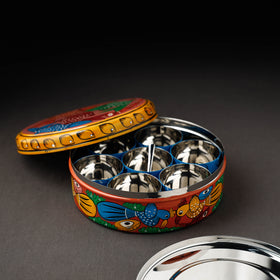 Bengal Patua Multicolor Handpainted Stainless Steel Masala Box 