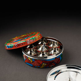 Bengal Patua Handpainted Stainless Steel Multicolor Masala Box