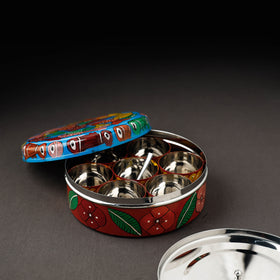 Bengal Patua Handpainted Stainless Steel Multicolor Masala Box