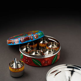 Bengal Patua Handpainted Stainless Steel Multicolor Masala Box