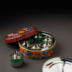 Bengal Patua Handpainted Stainless Steel Multicolor Masala Box