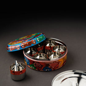 Bengal Patua Handpainted Stainless Steel Multicolor Masala Box