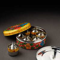 Bengal Patua Handpainted Stainless Steel Masala Box (7.5 x 7.5 in)