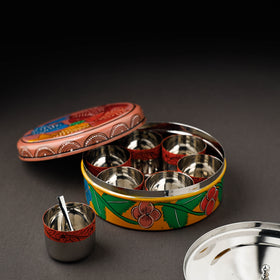 Bengal Patua Handpainted Stainless Steel Multicolor Masala Box 
