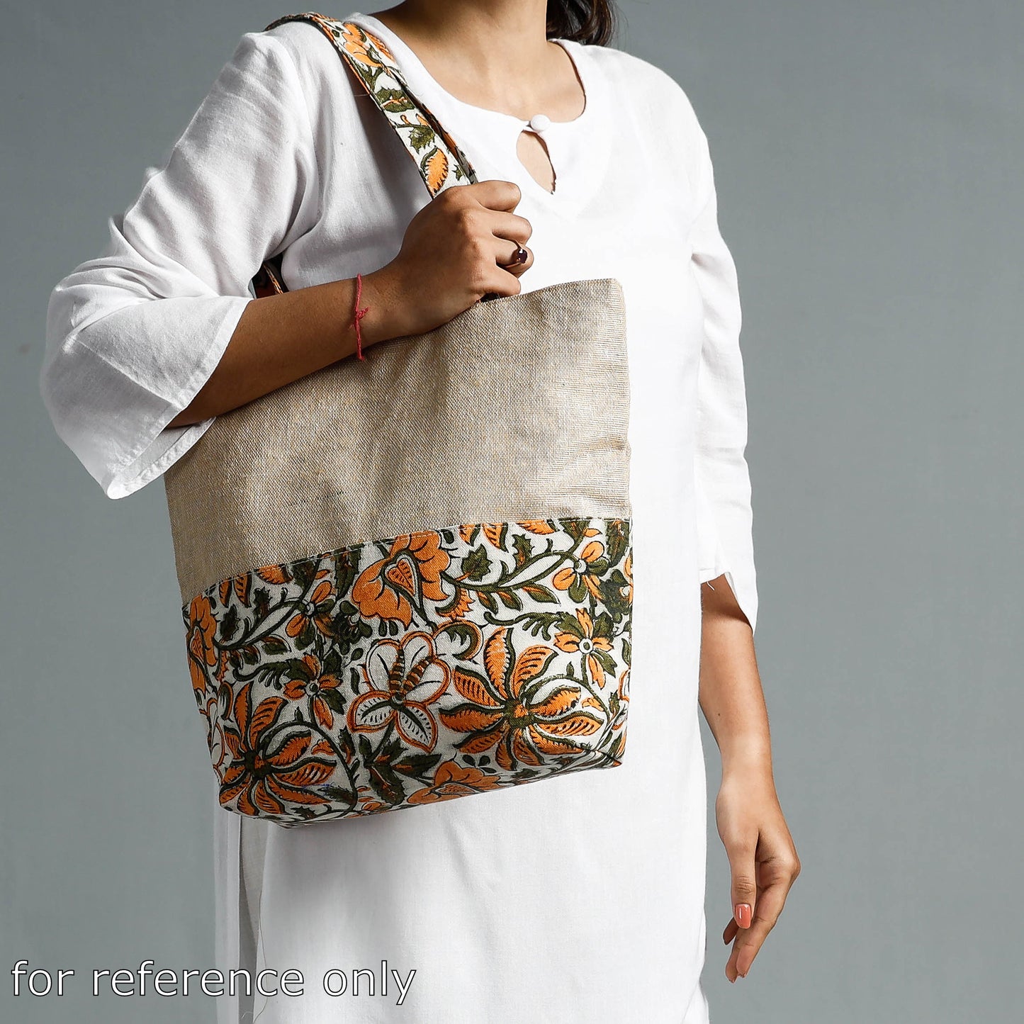 White - Hand Block Printed Jute Shoulder Bag