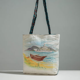 Multicolor Gamcha Fabric Handpainted Cotton Hand Bag