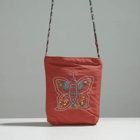  Gamcha Fabric Hand Embroidered Cotton Sling Bag Online at iTokri.com