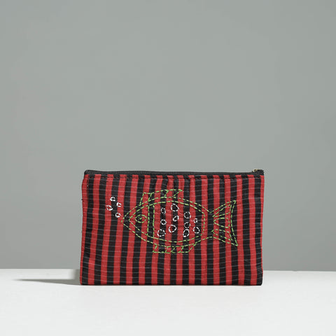 Multicolor Gamcha Fabric Hand Embroidered Jewelry Pouch 