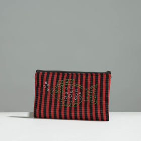 Multicolor Gamcha Fabric Hand Embroidered Jewelry Pouch 