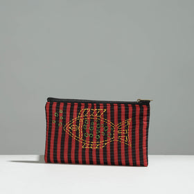 Multicolor Gamcha Fabric Hand Embroidered Jewelry Pouch 