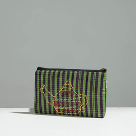 Multicolor Gamcha Fabric Hand Embroidered Jewelry Pouch 