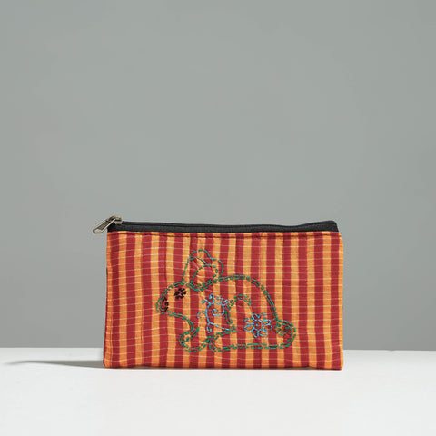 Multicolor Gamcha Fabric Hand Embroidered Jewelry Pouch 