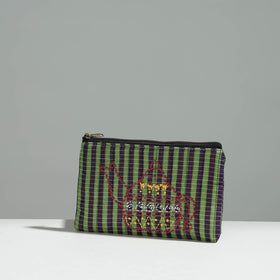 Multicolor Gamcha Fabric Hand Embroidered Jewelry Pouch 