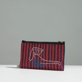 Multicolor Gamcha Fabric Hand Embroidered Jewelry Pouch 