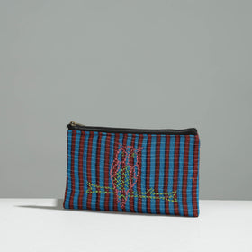 Multicolor Gamcha Fabric Hand Embroidered Jewelry Pouch 
