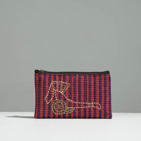 Multicolor Gamcha Fabric Hand Embroidered Jewelry Pouch 