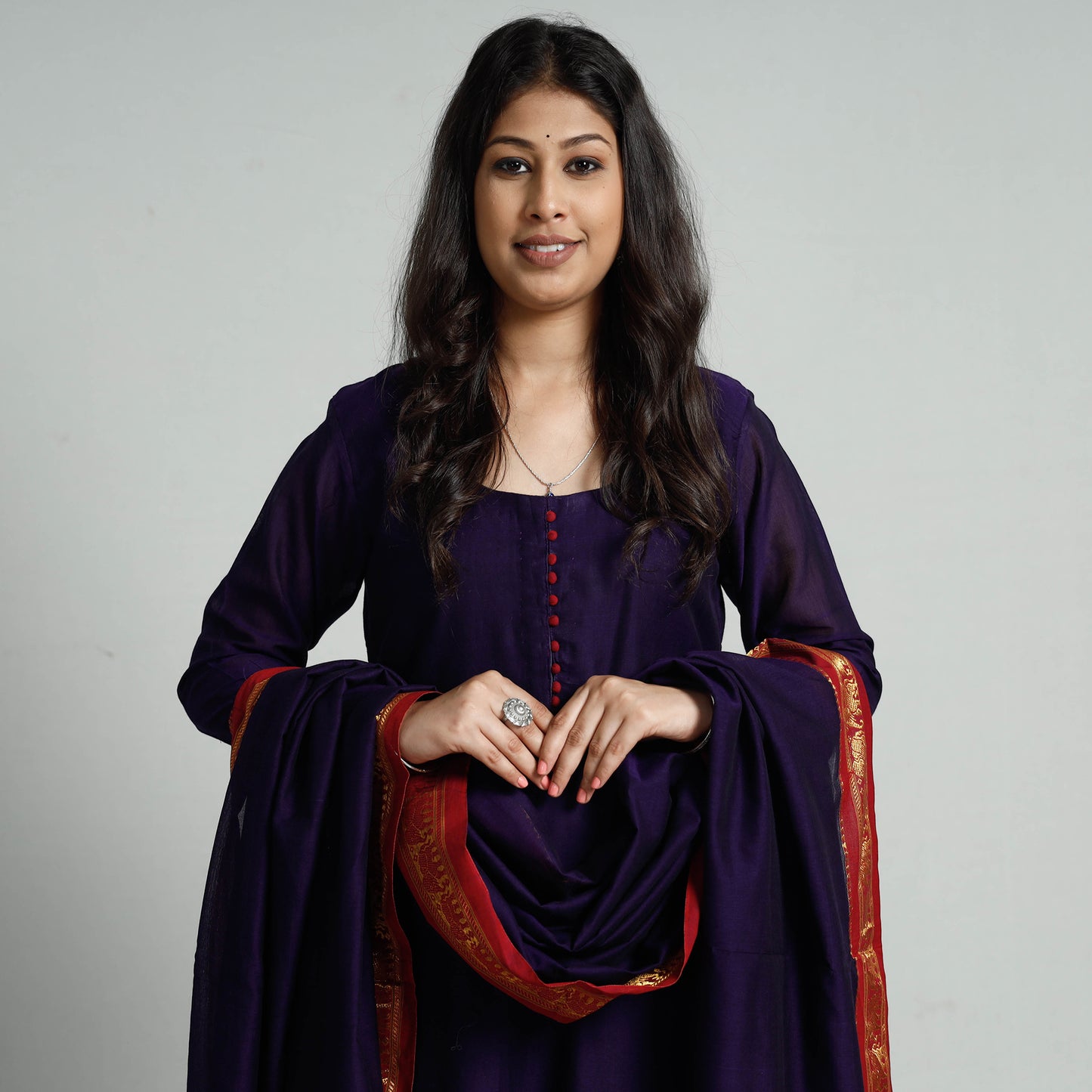 Purple - Voilet Dharwad Cotton Kurta with Palazzo & Dupatta Set