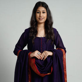 Purple - Voilet Dharwad Cotton Kurta with Palazzo & Dupatta Set