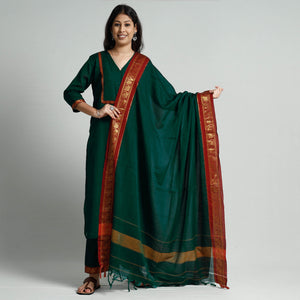 Dark Green - Dharwad Cotton Kurta with Palazzo & Dupatta Set