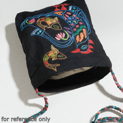 Black - Cotton Fabric Hand Embroidered Sling Bag