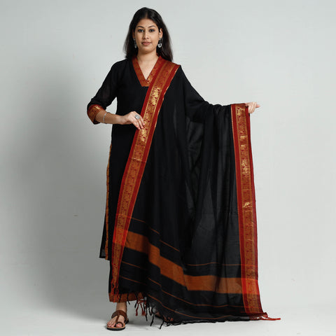 Black Dharwad Cotton Kurta with Palazzo & Dupatta Set