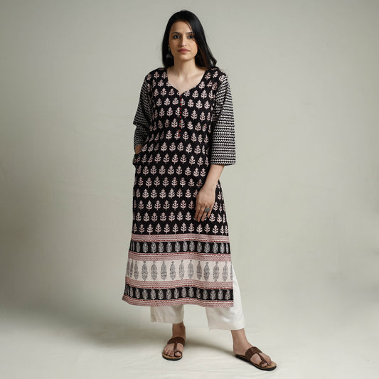 Black - Bagh Block Printed Cotton Long Kurta