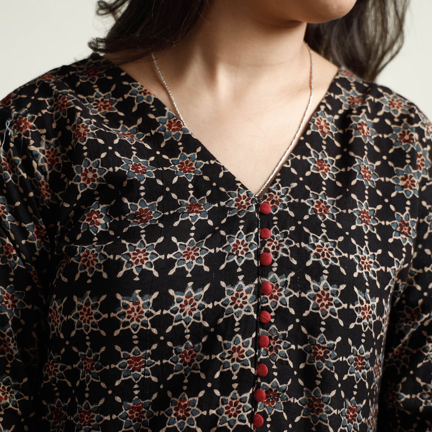 Black - Ajrakh Block Printed Cotton Kurta with Palazzo Set