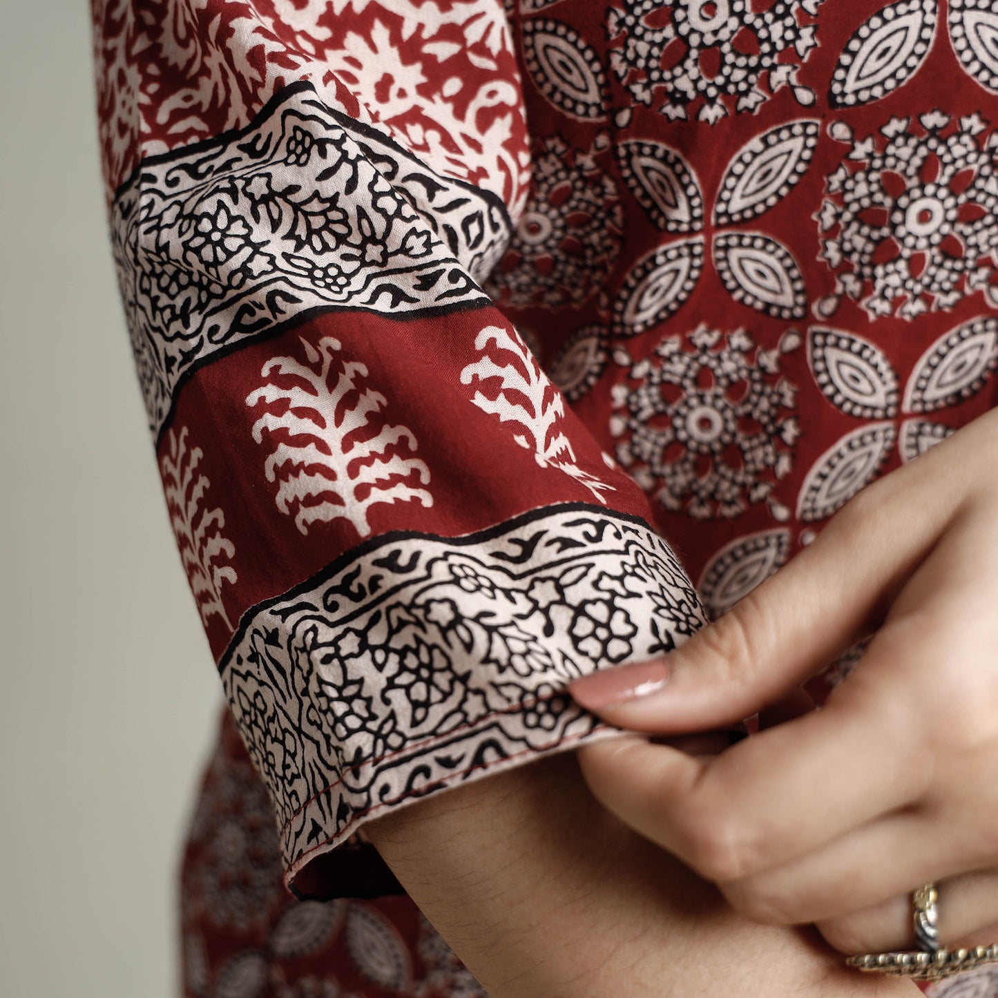 Maroon - Bagh Block Printed Cotton Long Kurta