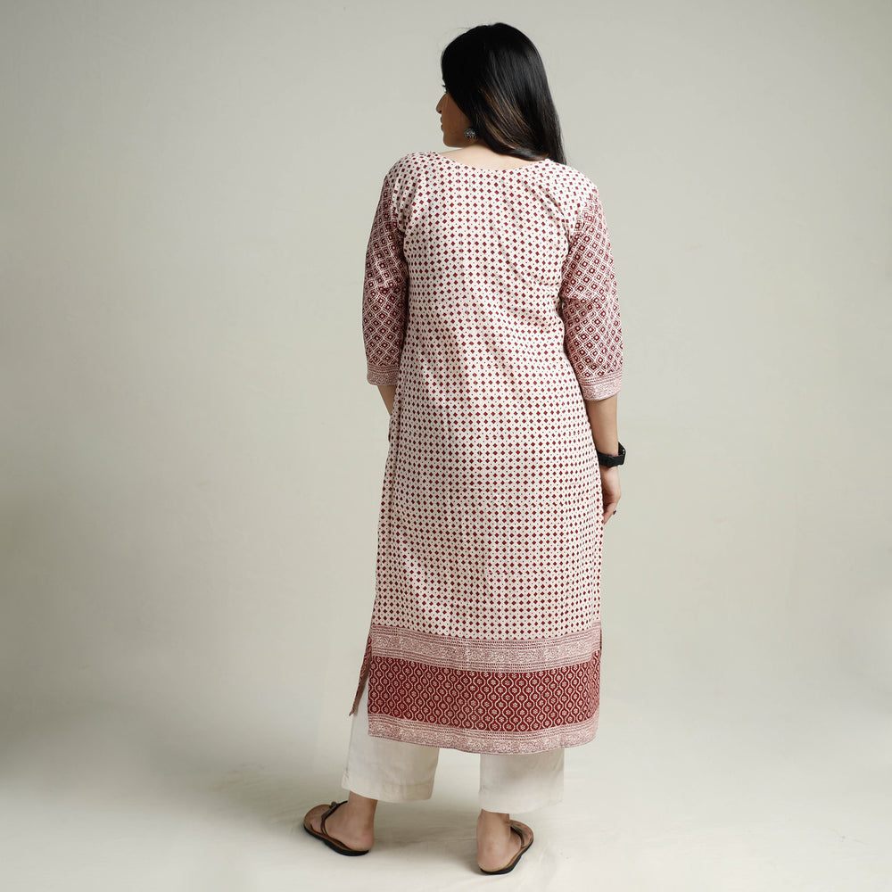 White - Bagh Block Printed Cotton Long Kurta