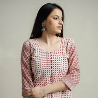 White - Bagh Block Printed Cotton Long Kurta