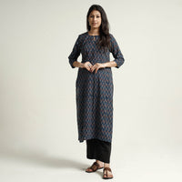 Blue - Ajrakh Block Printed Cotton Kurta with Palazzo Set