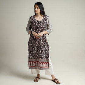 Buy Block Print Cotton Straight Bagh Kurta For Women