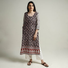 Buy Block Print Cotton Straight Bagh Kurta For Women
