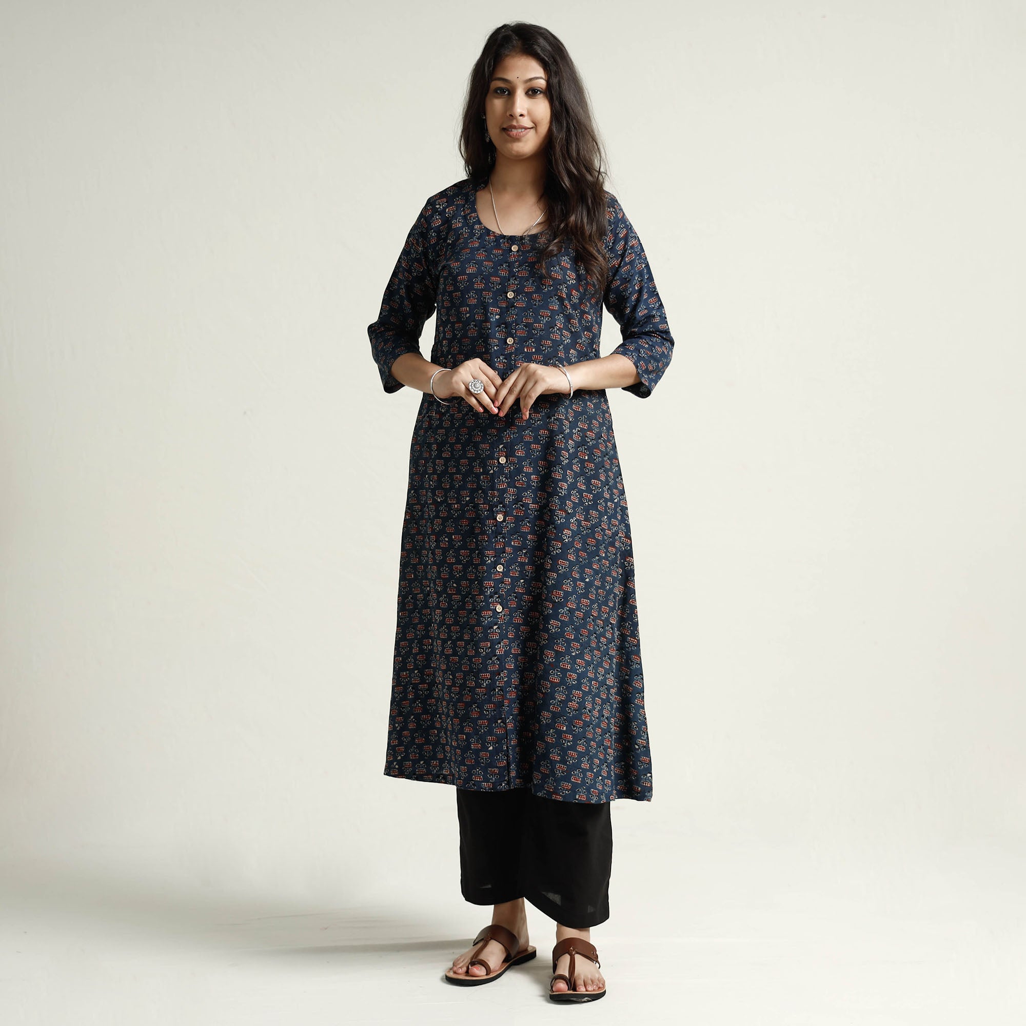 Green - Ajrakh Block Printed Cotton Kurta with Palazzo Set