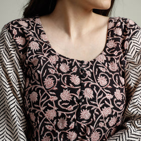 Buy Block Print Cotton Straight Bagh Kurta For Women